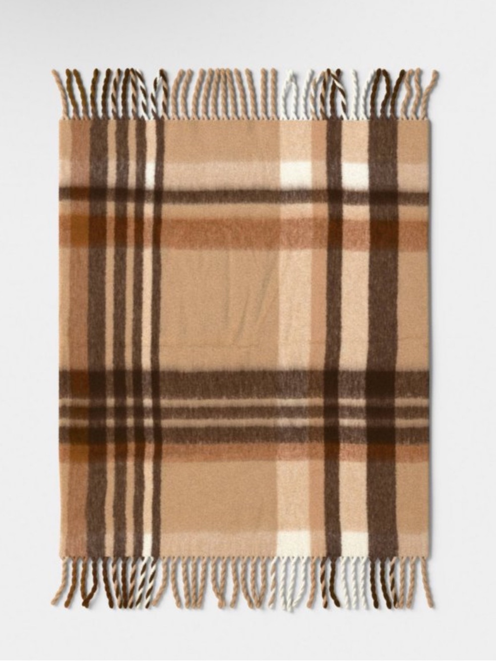 Threshold Woven Plaid Throw Blanket Tan NEW